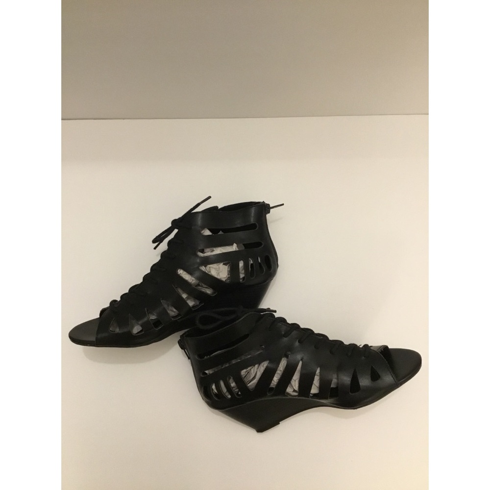 Forever 21 - Black Lace up/Zip Wedge Sandals Sz 9